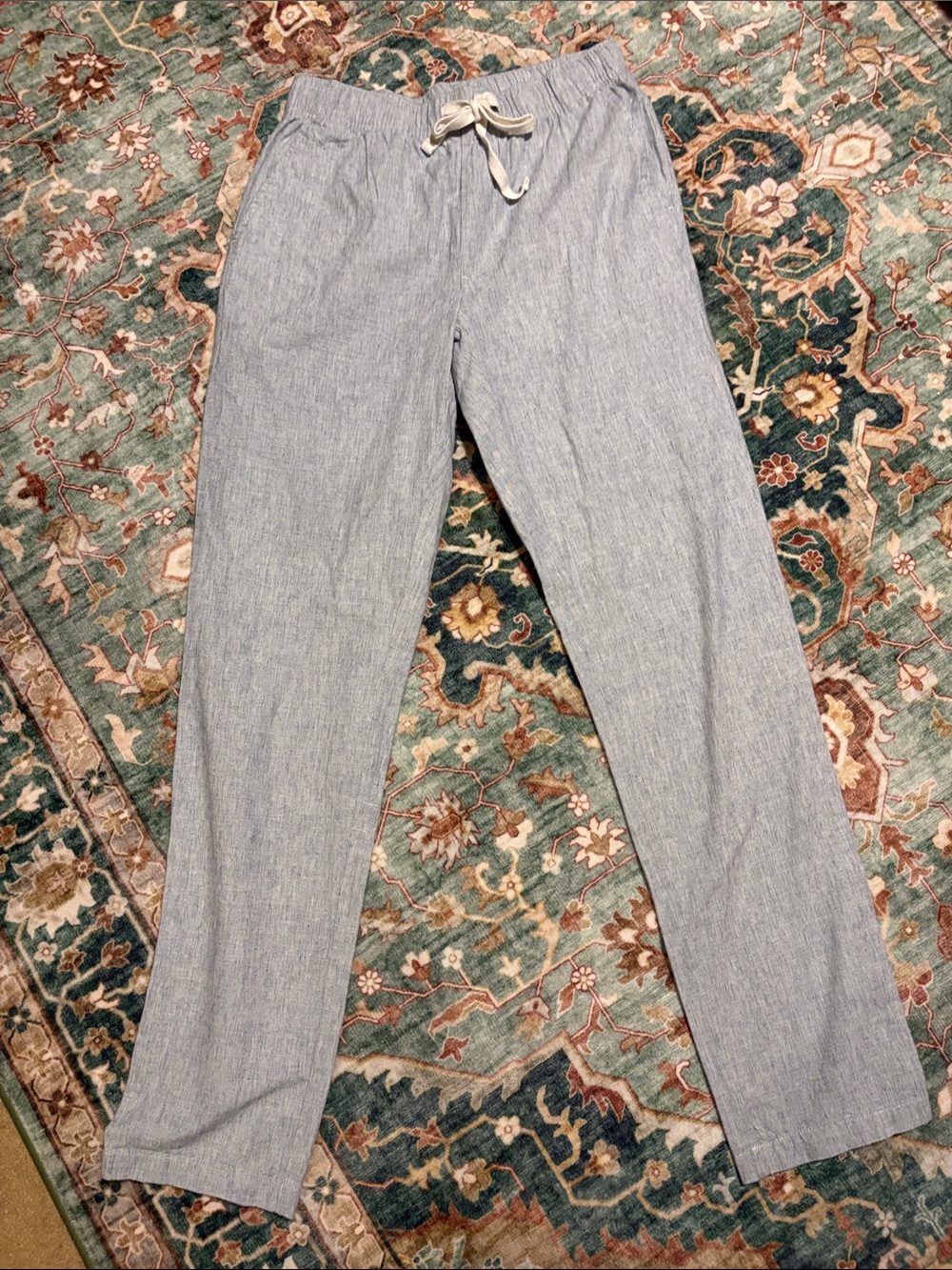 George Light Blue Elastic-Waist Linen-Blend Chinos